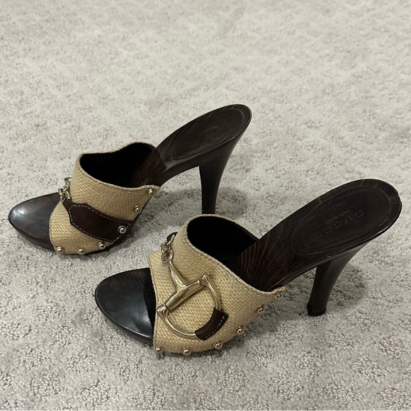 Gucci Wooden Clogs with Gold Horseshoe - Picture 3 of 4